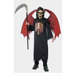 Winged Reaper Fallen Angel Hooded Robe Skeleton Skull Face Mask Blood Red Wings‎